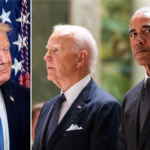 Trump coloca placas burlonas en los retratos de Biden y Obama y desata polémica